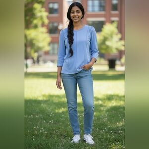 Women's Blue 3/4  Sleeve Top